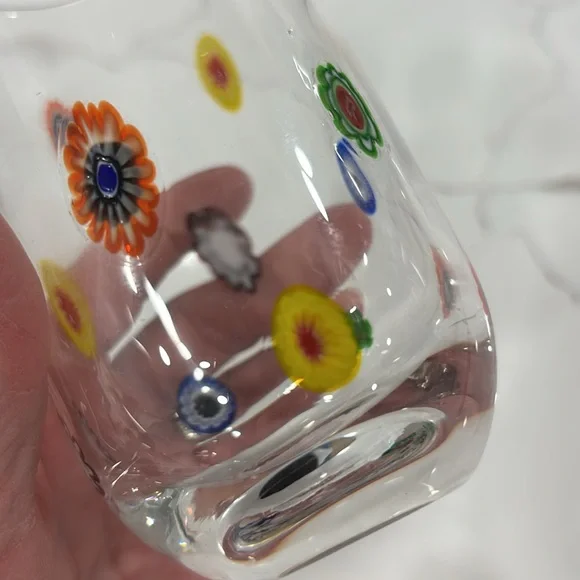 Millefiori Clear Drinking Glass With Colorful Accents - Picture 7 of 11